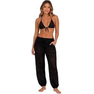 Pacific Beach Crochet Swim Cover Up Pants Womens Medium Black Drawstring Jogger